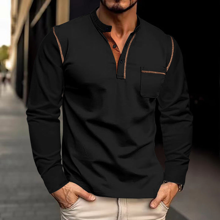 Herren Langarm-Henley-Shirt mit modernem Kragen und praktischer Brusttasche Echoarchiv