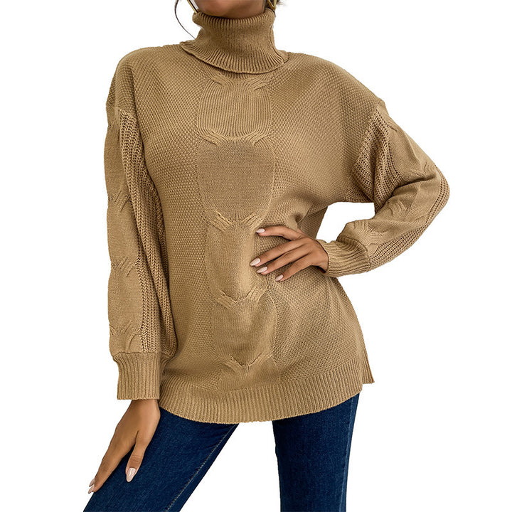 Damen Rollkragenpullover mit Zopfmuster und Oversize-Silhouette Echoarchiv