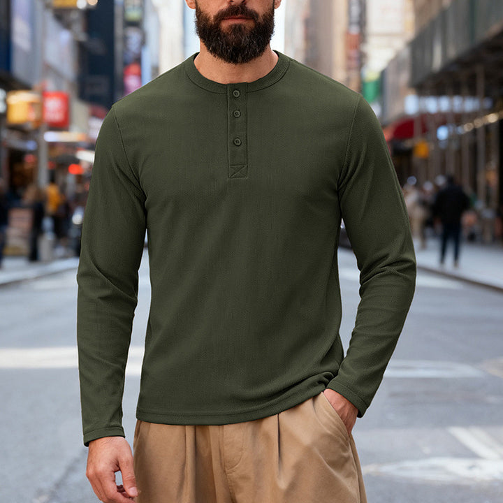 Herren nan Thermo-Henley-Langarmshirt mit Waffelstruktur, Rundhalsausschnitt und Knopfleiste Echo Archiv