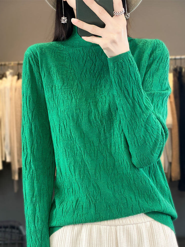 Damen Strukturierter Feinstrick-Pullover mit kurzem Stehkragen und Crinkle-Optik Echoarchiv