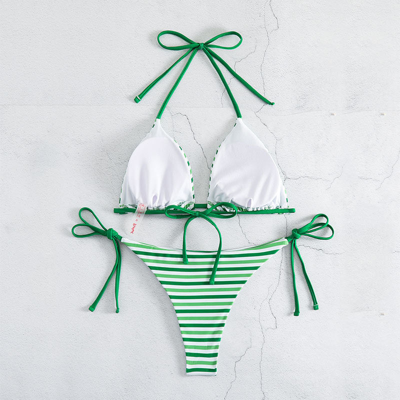 Damen Triangel-Bikini mit verstellbaren Bindebändern und kontrastierenden Streifen Echo Archiv