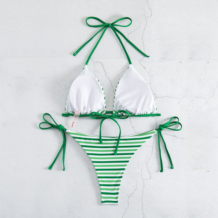 Damen Triangel-Bikini mit verstellbaren Bindebändern und kontrastierenden Streifen Echo Archiv
