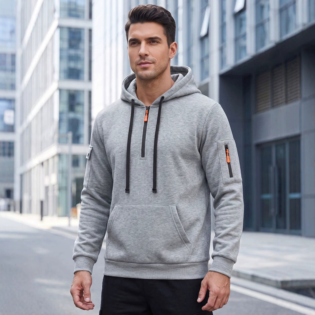 Herren Kapuzenpullover mit halbem Reißverschluss und Utility-Ärmeltasche – Cavarno
