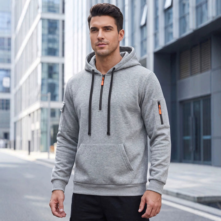 Herren Kapuzenpullover mit halbem Reißverschluss und Utility-Ärmeltasche – Cavarno