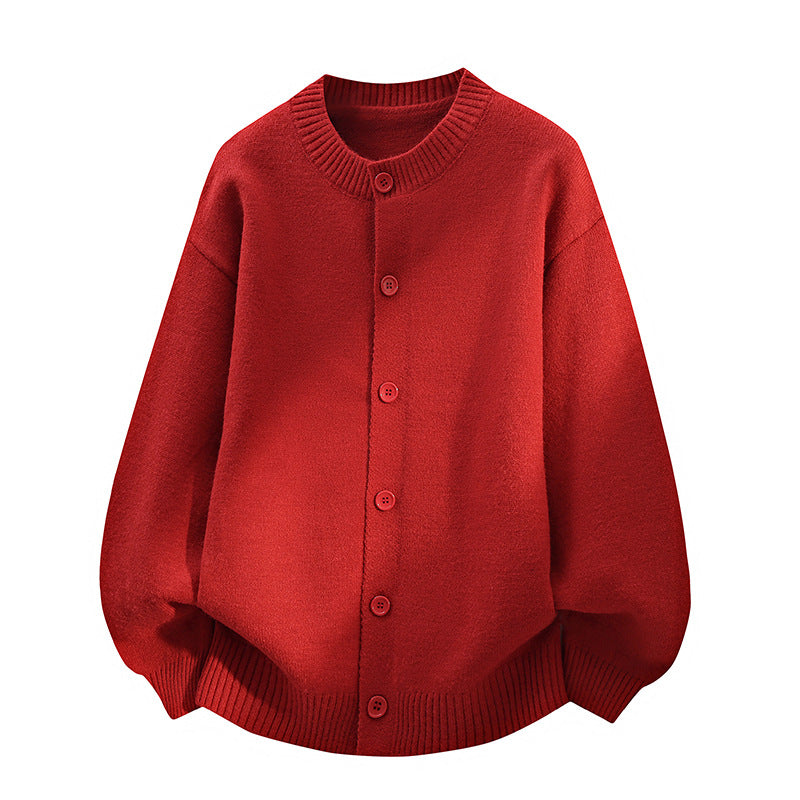 Unisex Oversize Strickcardigan mit Rundhalsausschnitt, Ballonärmeln & durchgehender Knopfleiste Echoarchiv