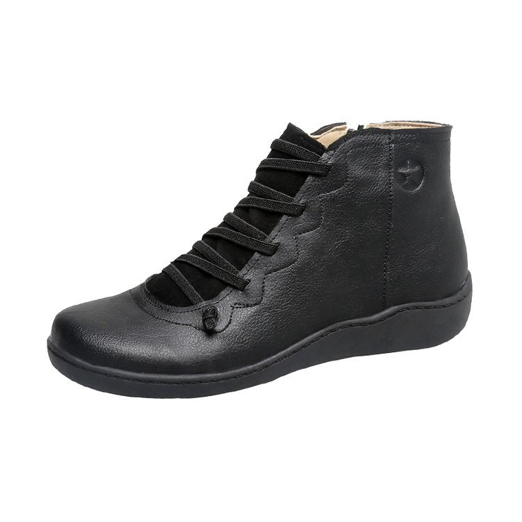 Damen nan knöchelhoher Softleder-Sneakerboot mit seitlichem Reißverschluss elastischer Zierschnürung und ergonomischer Komfortsohle Echo Archiv