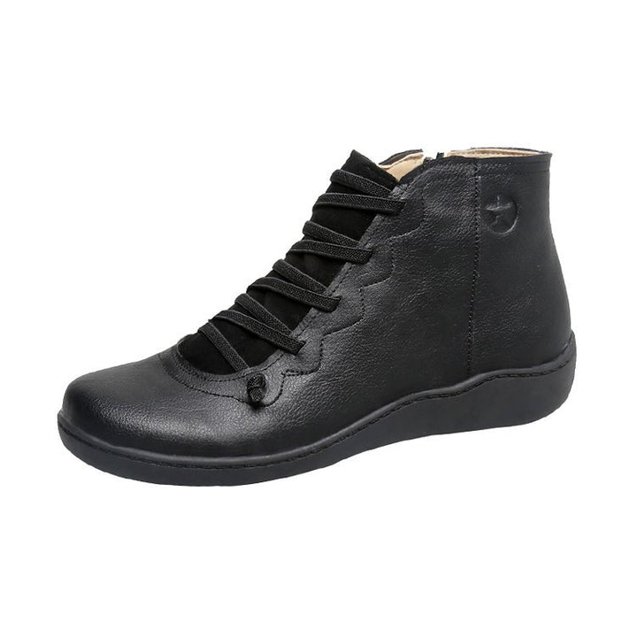 Damen nan knöchelhoher Softleder-Sneakerboot mit seitlichem Reißverschluss elastischer Zierschnürung und ergonomischer Komfortsohle Echo Archiv