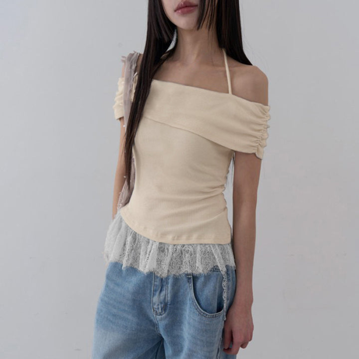 Damen Off-Shoulder Oberteil mit Rüschensaum Echo Archiv