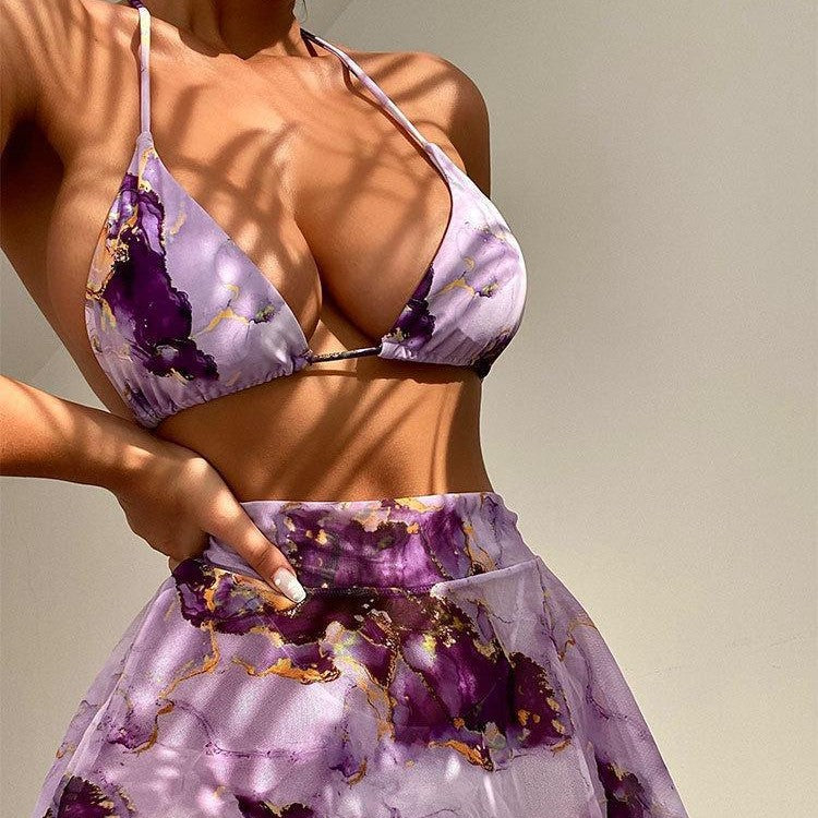Damen Bikini-Set mit kreativem Wickeldesign und floralem Rock Echo Archiv