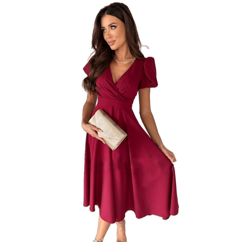 Damen Elegantes A-Linien Midi Kleid mit weichen Falten – Élara