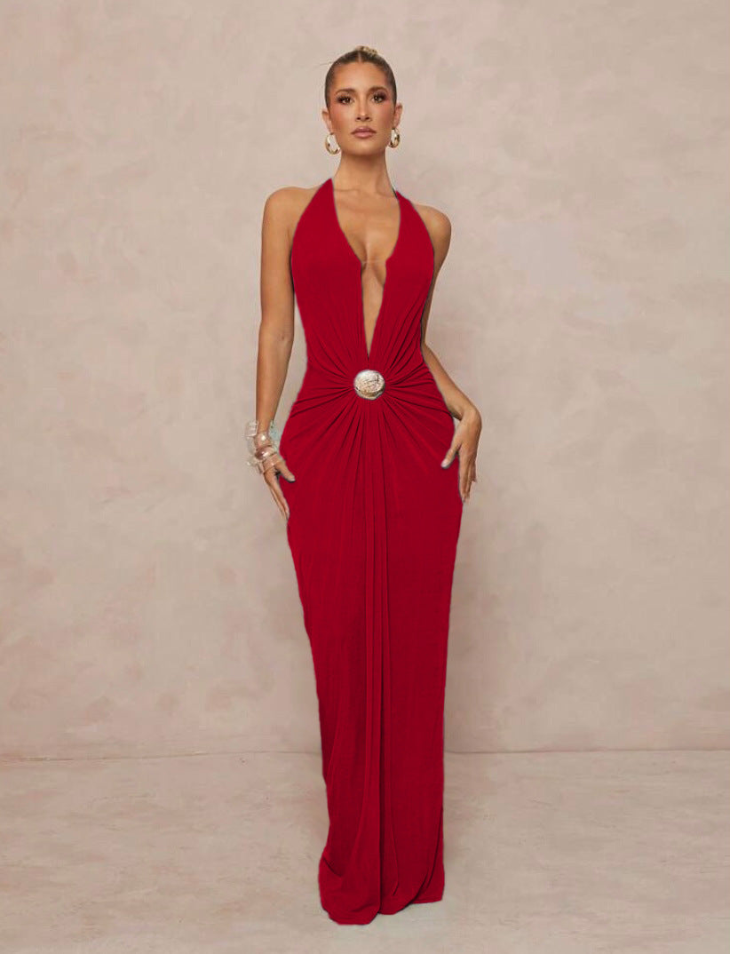 Damen Glamouröses Abendkleid mit tiefem V-Ausschnitt und eleganter Drapierung Echo Archiv