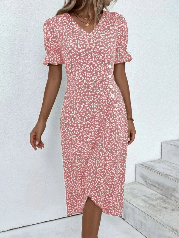 Damen Midikleid mit floralen Mustern und schmeichelndem V-Ausschnitt Echo Archiv