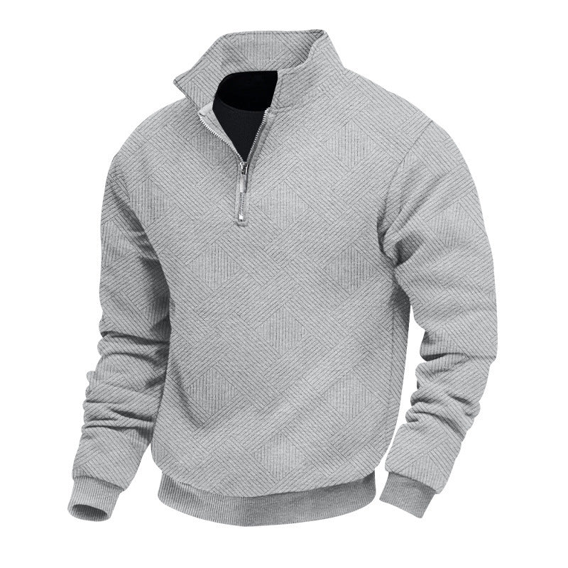 Herren Feinstrukturierter Halbzip-Pullover mit grafischer Waffelstrick-Optik und Stehkragen Echoarchiv