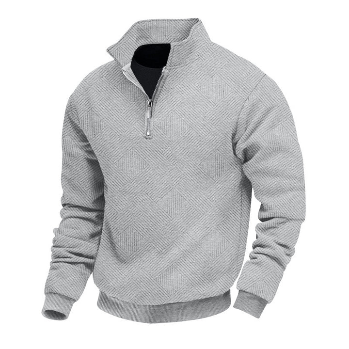 Herren Feinstrukturierter Halbzip-Pullover mit grafischer Waffelstrick-Optik und Stehkragen Echoarchiv