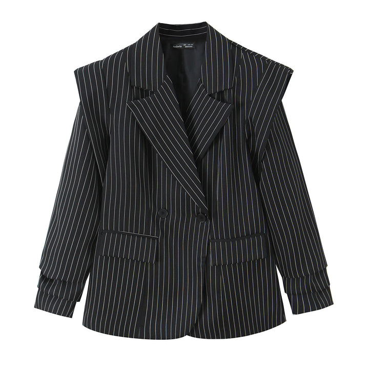 Damen Doppelreihiger Nadelstreifen-Blazer mit strukturierter Schulterpasse Echoarchiv