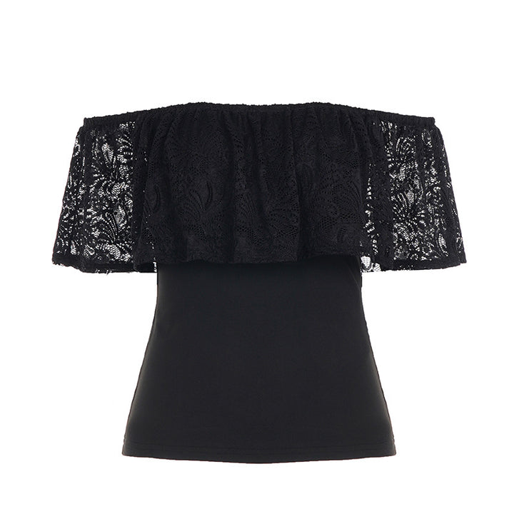 Damen Oberteil mit Spitzen-Overlay und schulterfreiem Design Echo Archiv