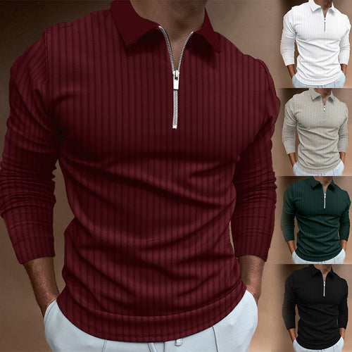Herren Langarm Poloshirt mit Reißverschluss und eleganter Steppung Echoarchiv
