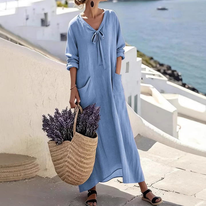 Damen Maxikleid mit seitlichen Taschen und Schleifendetails Echo Archiv