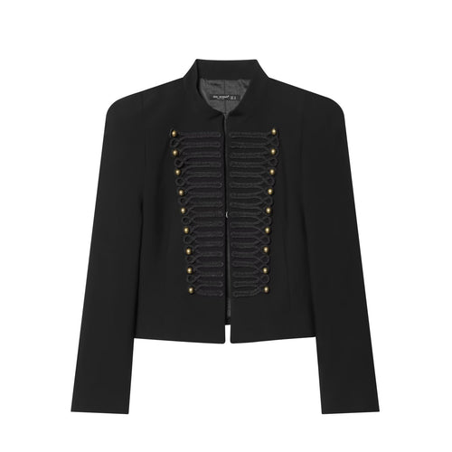 Damen Militärisch-inspirierte Cropped-Jacke mit Stehkragen und Zierkordeln Echo Archiv