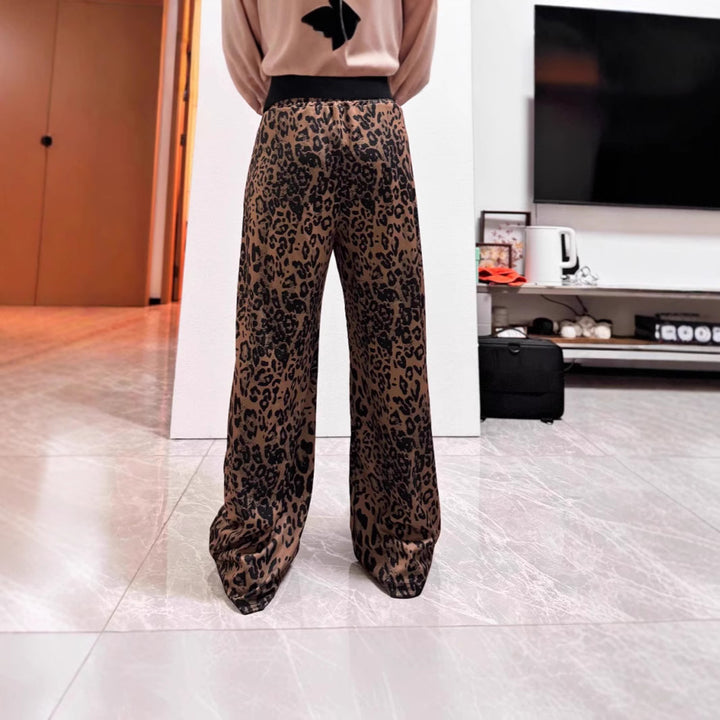 Damen Weit geschnittene Leinenhose mit Leopardenmuster Echo Archiv