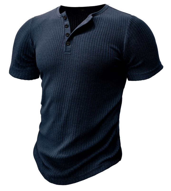 Herren Kurzarm-Henley Shirt mit strukturierter Oberfläche Echoarchiv