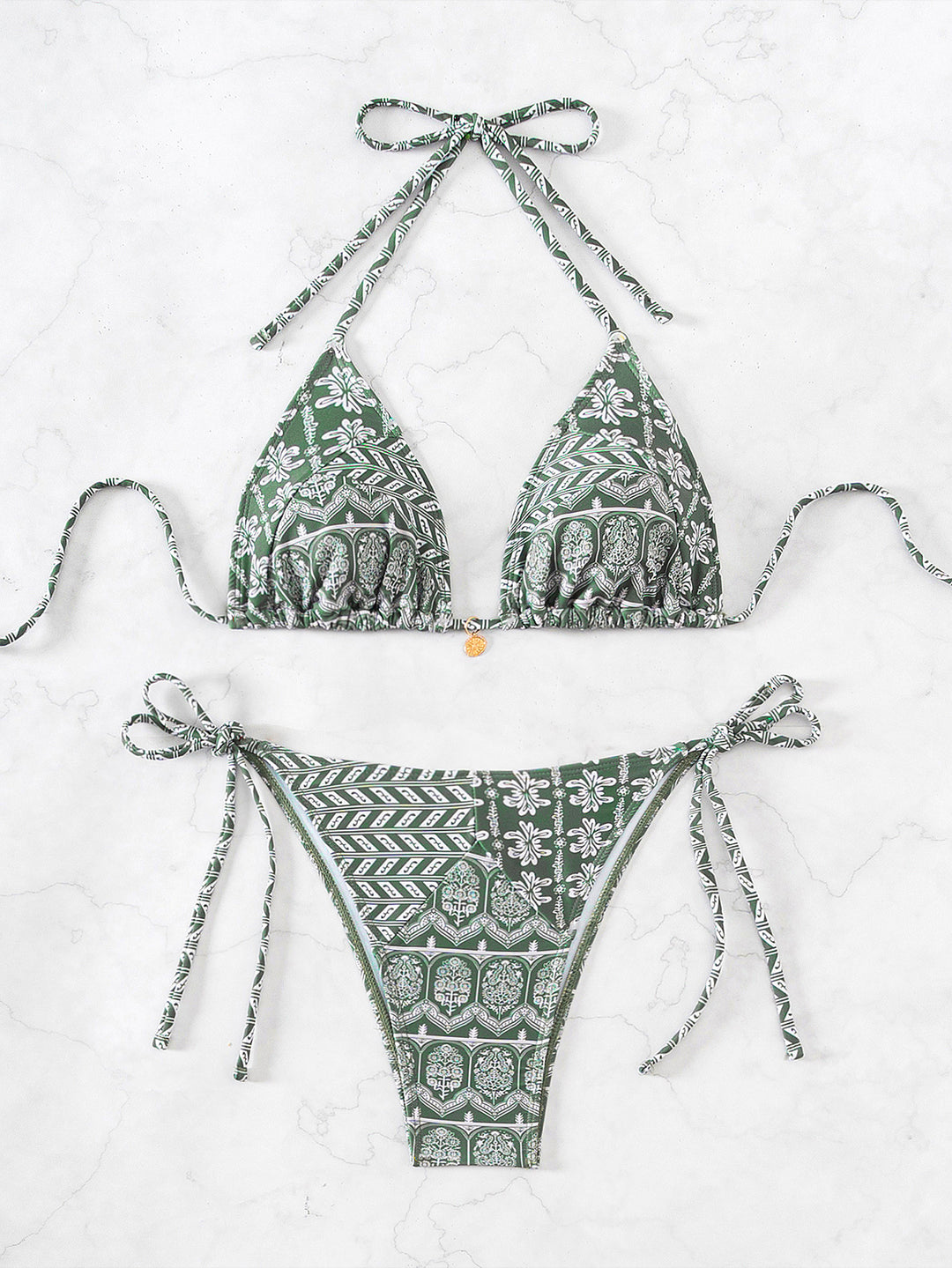 Damen Triangel-Bikini mit verspielt floralem Design und bindbaren Trägern Echo Archiv