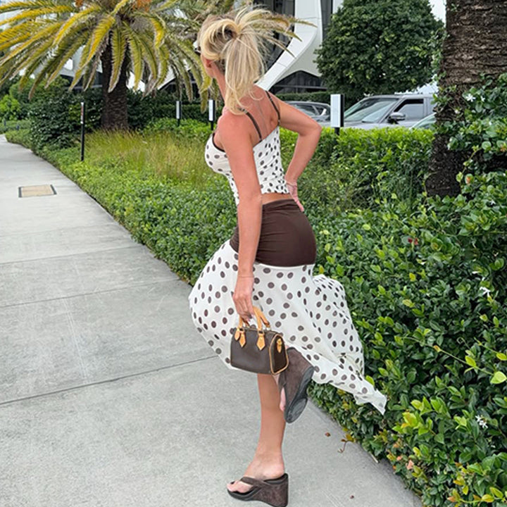 Damen Verspieltes Polka Dot Kleid mit Rüschenelementen und elastischem Taillenband Echo Archiv