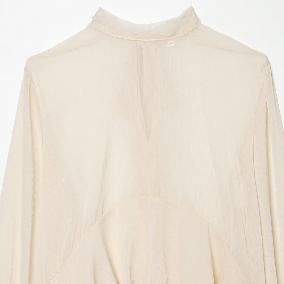 Damen Asymmetrische Volant-Bluse mit hohem Vorderteil, tiefem Rückteil und Trompetenärmeln Echo Archiv