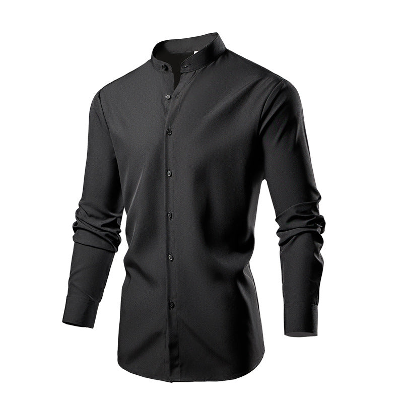 Herren Langarm-Kimonohemd mit modernem Stehkragen und eleganten Knopfdetails Echoarchiv