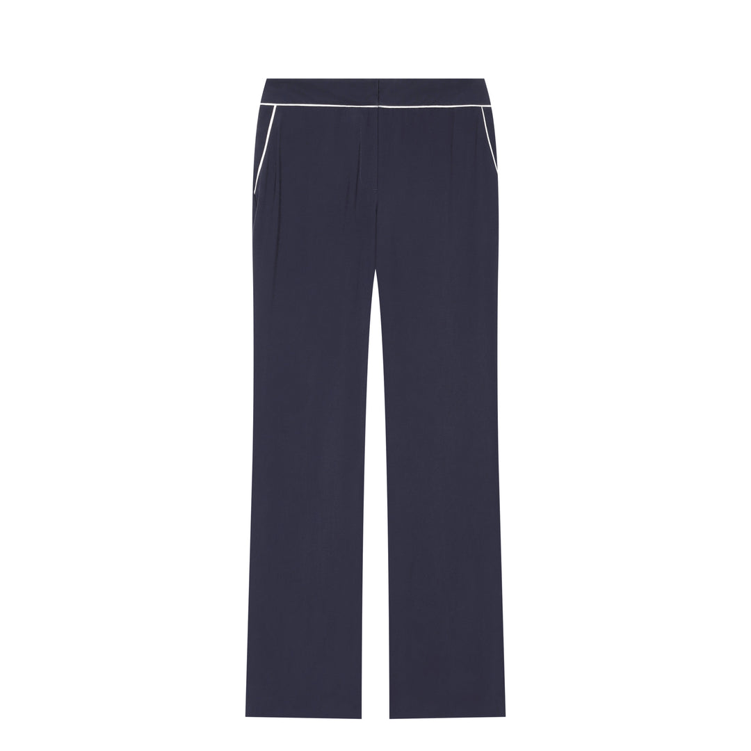 Damen Weite High‑Waist Stoffhose mit Kontrastpaspel und geradem Bein Echoarchiv