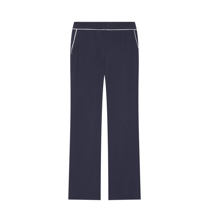 Damen Weite High‑Waist Stoffhose mit Kontrastpaspel und geradem Bein Echoarchiv