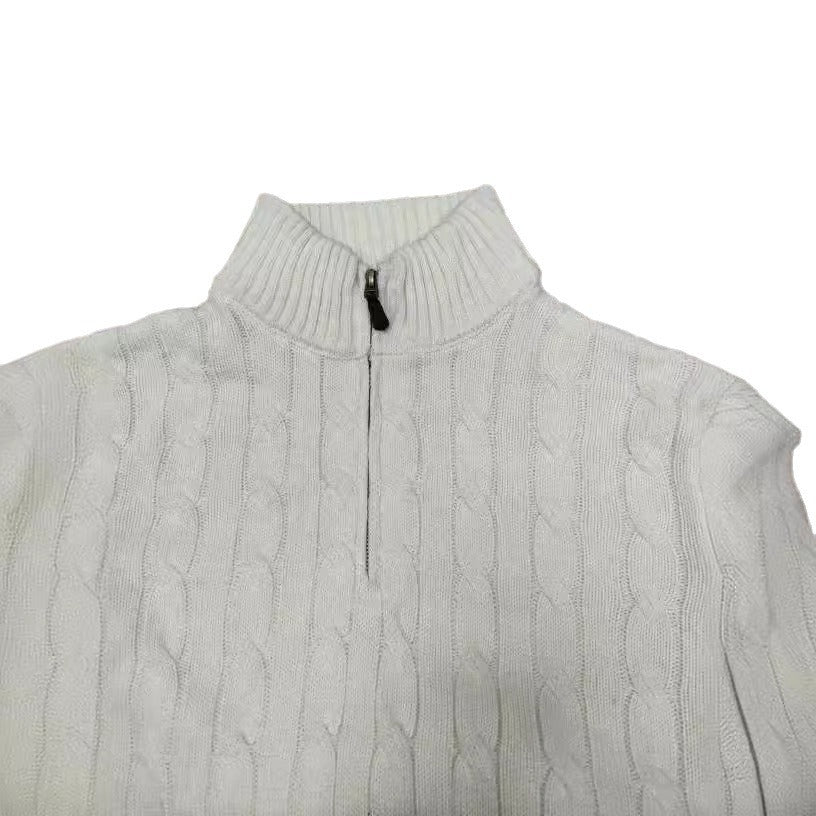 Herren eleganter Strickpullover mit halbem Reißverschluss und Zopfstrickmuster Echoarchiv