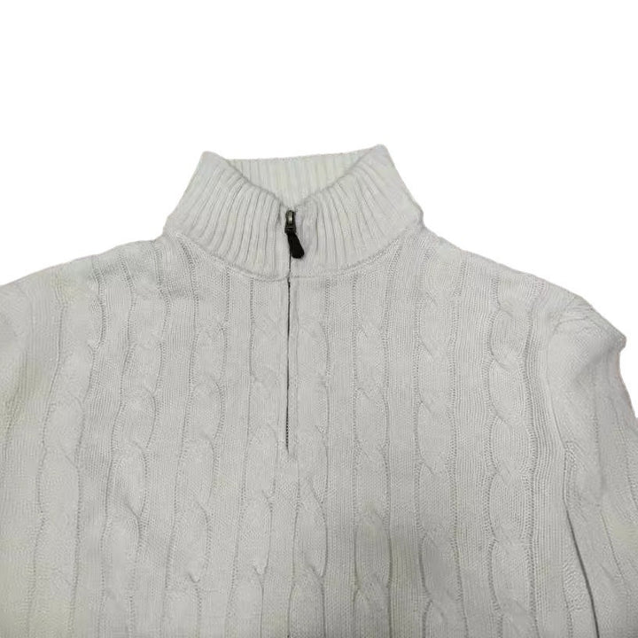 Herren eleganter Strickpullover mit halbem Reißverschluss und Zopfstrickmuster Echoarchiv