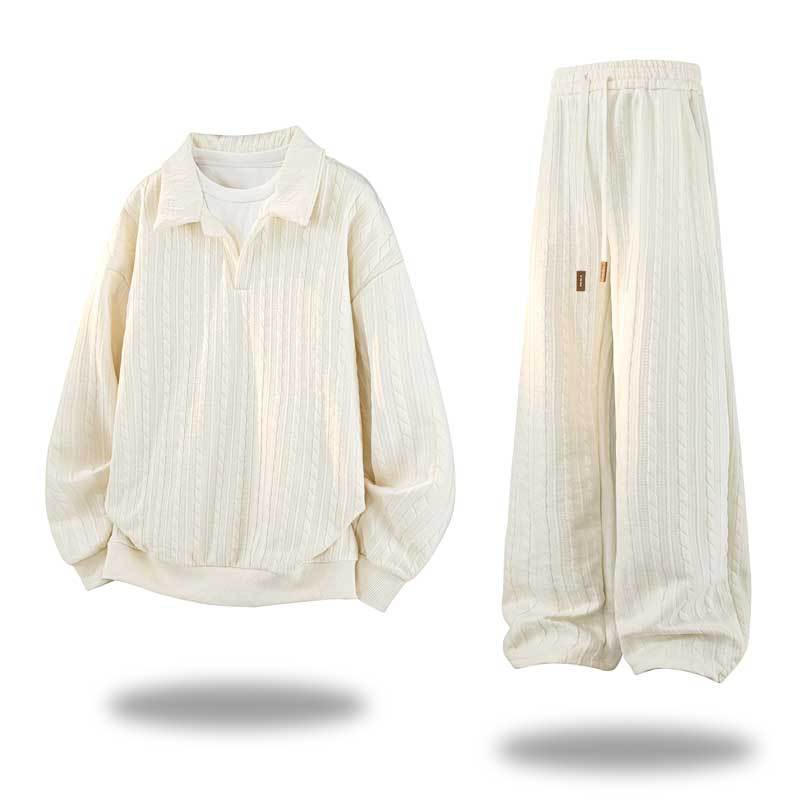 Herren Oversize Strukturiertes Lounge‑Set mit Polokragen, Zopfmuster‑Optik & weitem Bein Echoarchiv