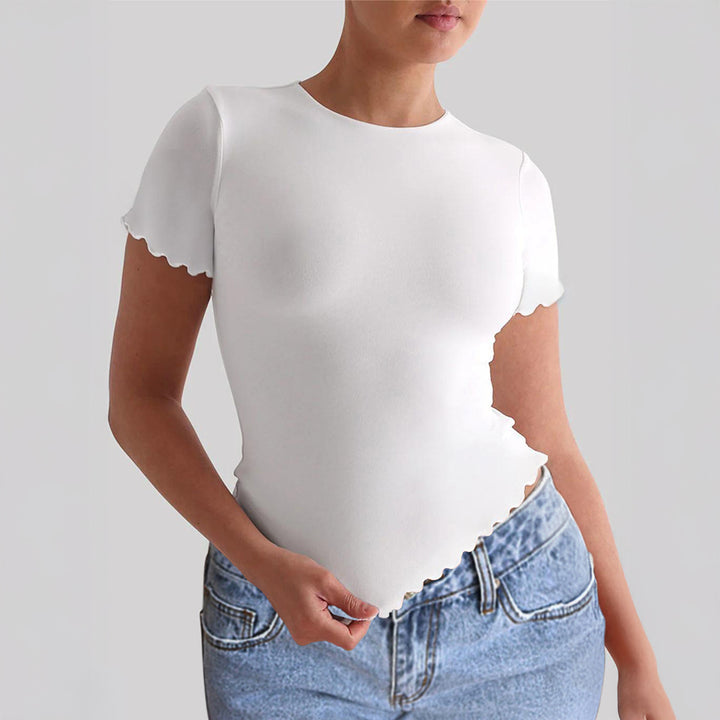 Damen Kurzarm-T-Shirt mit geschwungenen Säumen und figurbetonter Passform Echo Archiv