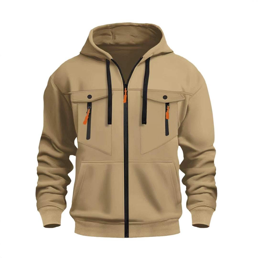 Herren Kapuzen-Sweatjacke mit durchgehendem Reißverschluss, zwei zip-Brusttaschen und ergonomischen Bündchen – Cavarno