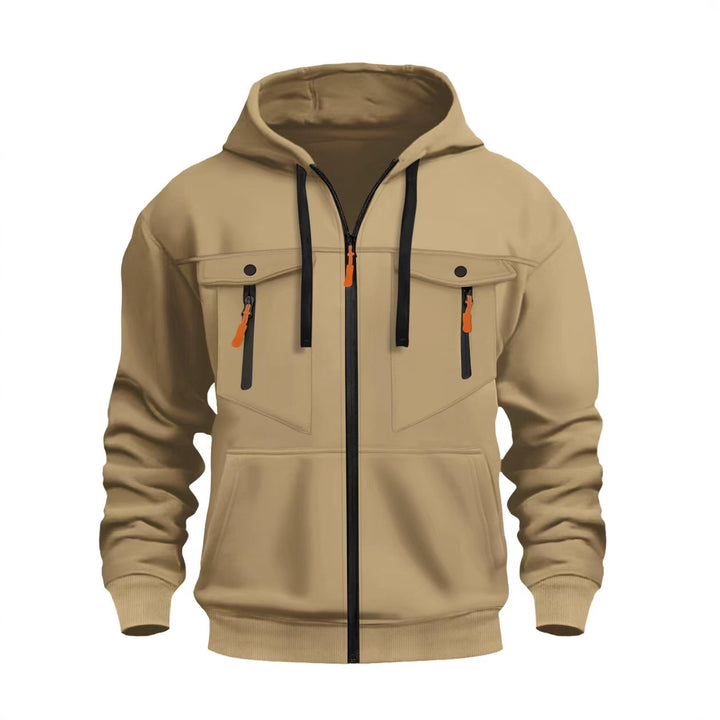 Herren Kapuzen-Sweatjacke mit durchgehendem Reißverschluss, zwei zip-Brusttaschen und ergonomischen Bündchen – Cavarno