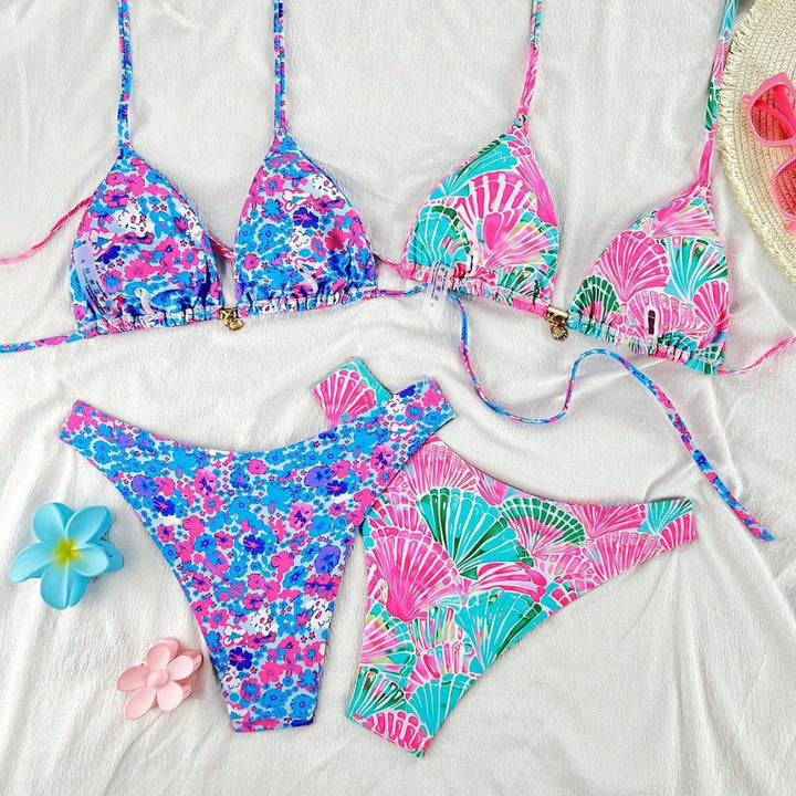 Damen Triangel-Bikini-Set mit floralen Mustern und raffinierten Trägern Echo Archiv