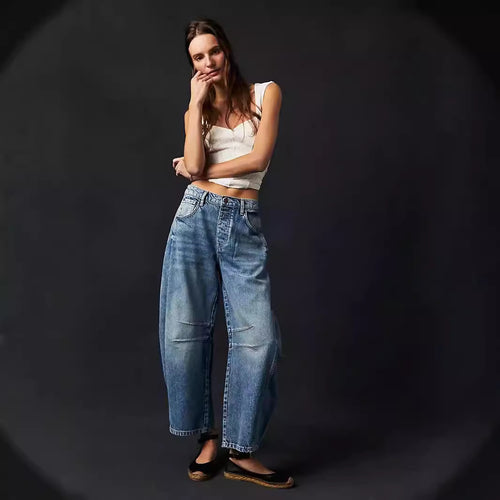 Damen Weite Denim-Hose mit hohem Bund und lässigen Details Echo Archiv
