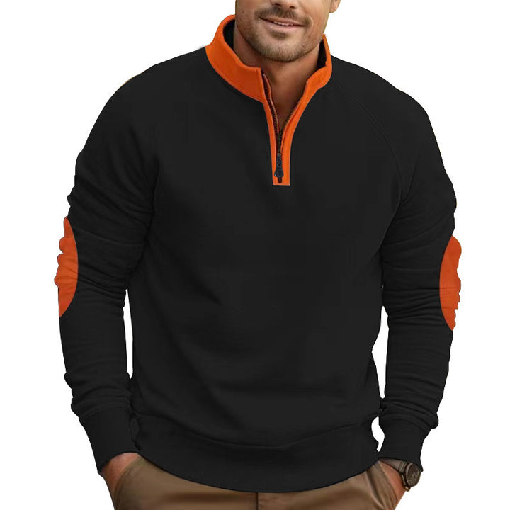 Herren sportlicher Kapuzenpullover mit überlegendem Reißverschluss und kontrastierenden Ärmelpatches Echoarchiv