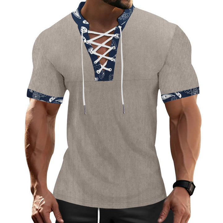 Herren Kurzarm Henley-Shirt mit modernem Schnürdesign und attraktiven Kontrastelementen Echoarchiv