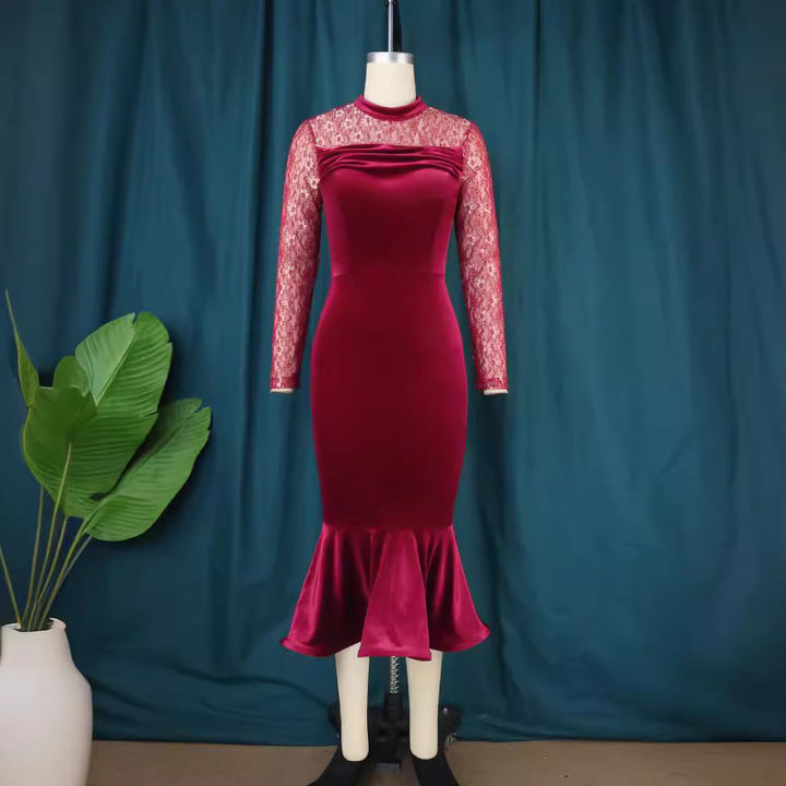 Damen Elegant Fit-and-Flare Kleid mit Spitzenärmeln Echo Archiv
