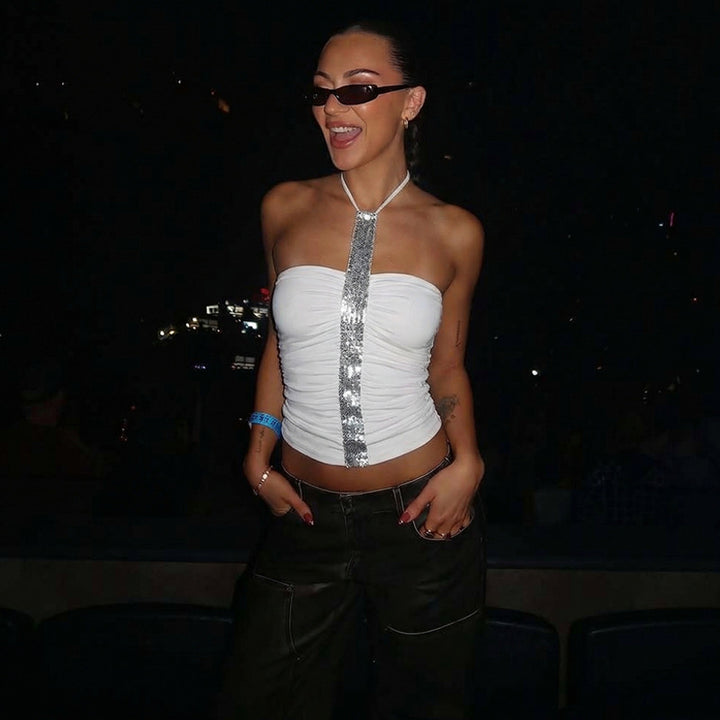 Damen Cropped Top mit Glitzerdetails und figurbetonter Passform Echo Archiv