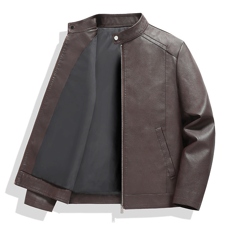 Herren Schlichte Kunstleder-Cityjacke mit Stehkragen, Zweiwege-Reißverschluss & Eingrifftaschen Echoarchiv