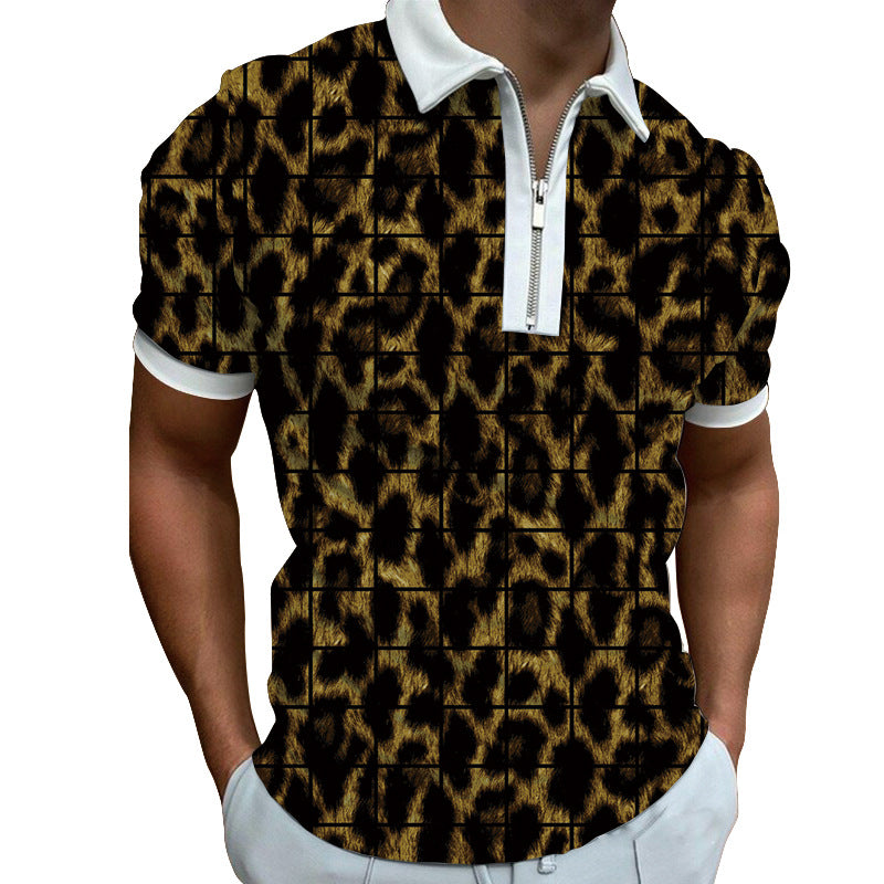 Herren Poloshirt mit modernem grafischen Muster und Reißverschluss Echoarchiv