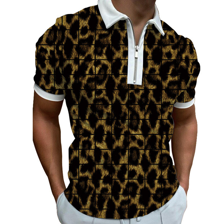 Herren Poloshirt mit modernem grafischen Muster und Reißverschluss Echoarchiv