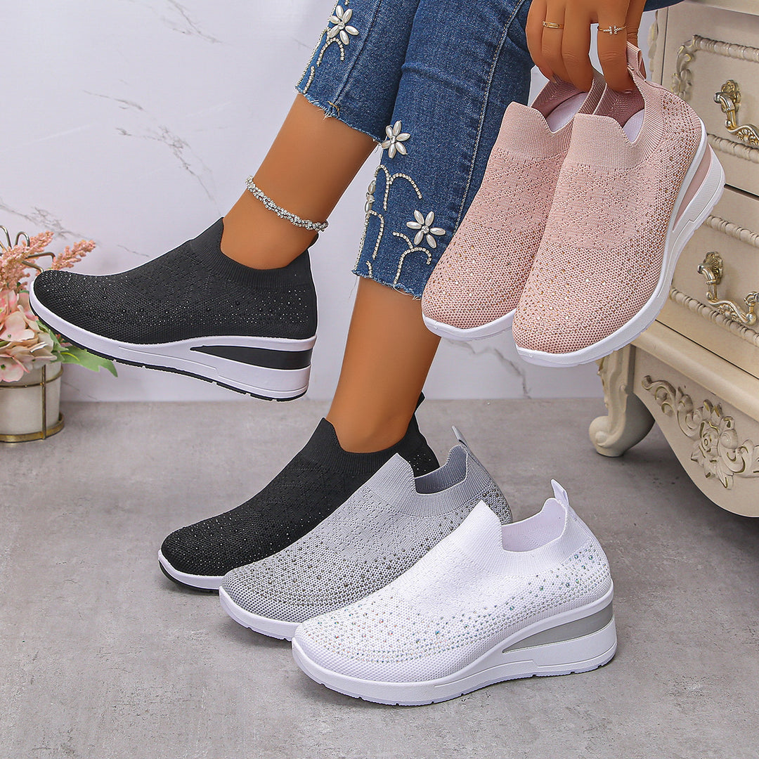 Damen Strick‑Slip‑On‑Sneaker mit verstecktem Keil und Glitzerapplikation Echo Archiv