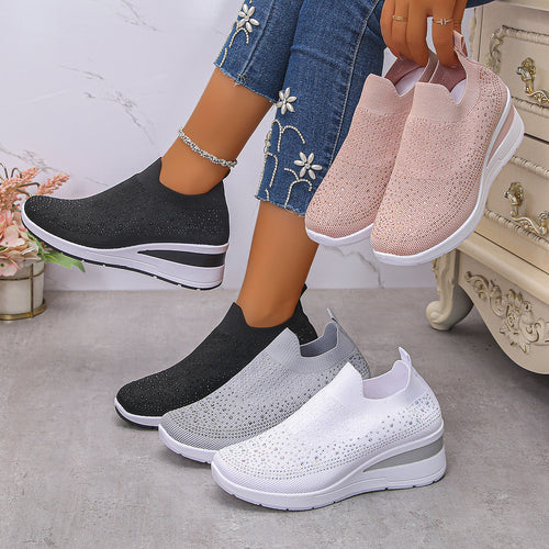 Damen Strick‑Slip‑On‑Sneaker mit verstecktem Keil und Glitzerapplikation Echo Archiv