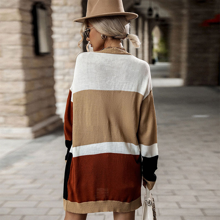 Damen Oversize Strickcardigan mit Colorblock, Knopfleiste und Rippbündchen Echoarchiv
