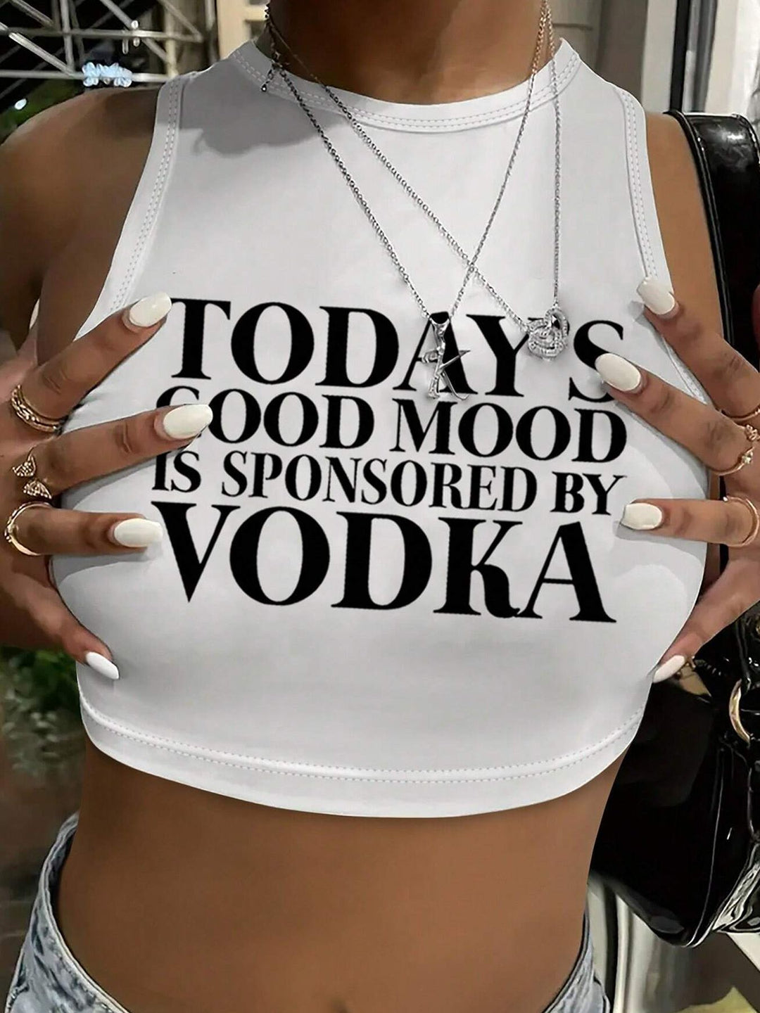 Damen Crop-Top mit mutigem Statement-Druck Echo Archiv